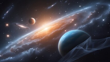 Wall Mural - A cosmic landscape with stars and planets