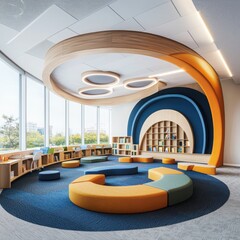 Poster - Innovative classroom design featuring sensory experiences educational space interior architecture modern environment wide-angle view conceptual learning