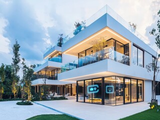 Poster - Smart home automation security systems in modern architecture residential property exterior view contemporary environment
