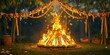 © drizzlingstarsstudio - A Beautifully Decorated Lohri Bonfire with Sugarcane Stalks and Garlands: Perfect for Festive Celebrations