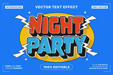 Poster - Editable text effect Night Party 3d Cartoon template style premium vector