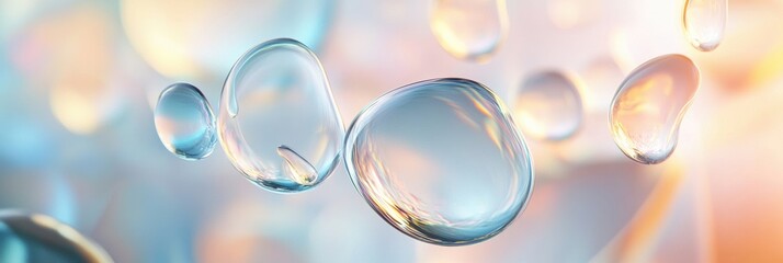 Fototapete - Organic shapes display shimmering droplets of translucent elements enhancing a vibrant atmosphere with glowing effects. Generative AI