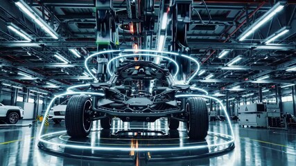 Poster - exploring advanced car manufacturing techniques in a high-tech automotive facility