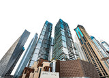 Urban skyline with futuristic architecture of tall modern skyscrapers