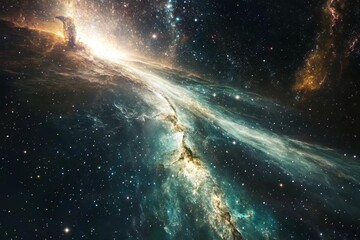 Poster - cosmic swirling gases and star formations illuminate the night sky in vibrant colors