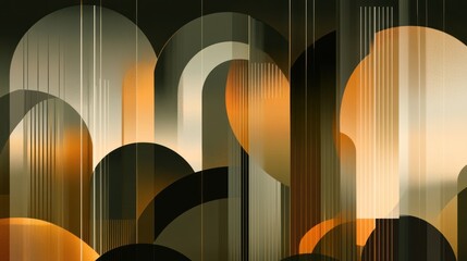 Sticker - Abstract art with overlapping semi-circles and vertical lines in orange and brown tones.