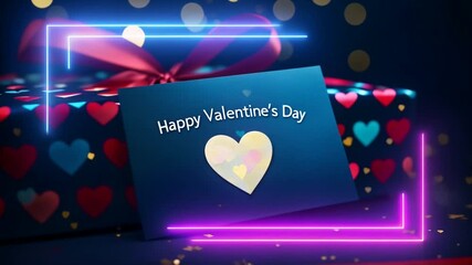 Canvas Print - Valentine's Day. Loop animation of Valentine card with festive background. Decorations 3D heart, gift box, glitter, bokeh for endless footage.