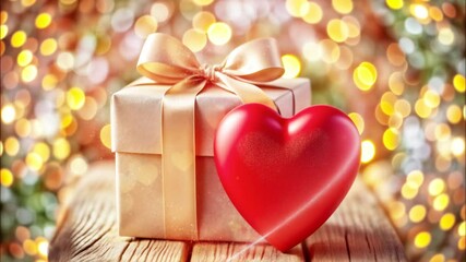 Canvas Print - Valentine's Day. Loop animation of Valentine card with festive background. Decorations 3D heart, gift box, glitter, bokeh for endless footage.