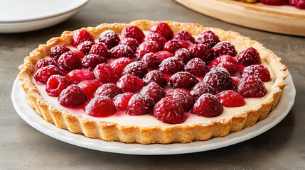 Wall Mural - delicious fruit tart with flaky crust topped with fresh raspberries