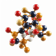 Poster - Colorful molecular structure model illustrating atoms and chemical bonds, isolated on white background