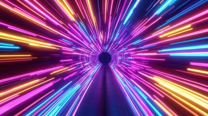 Poster - vibrant neon light motion background in 3d render featuring abstract shapes and colors for creative 