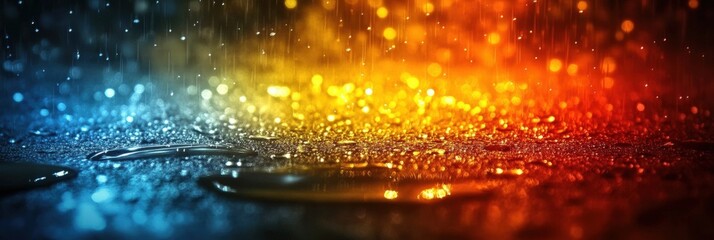Poster - abstract background featuring water drops illuminated by soft light rays with a gradient of colors c
