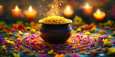 Vibrant Pongal Festival: Overflowing Sweet Rice and Colorful Rangoli