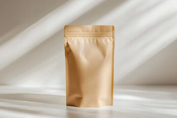 Aufkleber - Brown doypack pouch packaging standing on white surface with window light