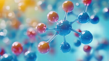Poster - detailed illustration of molecular structure featuring colorful spheres and connections in a bright 