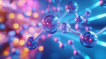 Poster - detailed illustration of molecular structures showcasing vibrant colors, light reflections, and dyna