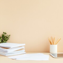 Poster - Academic Focus Exam Papers and Study Tools on Beige Tabletop