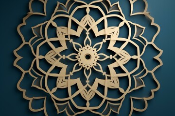 Poster - Golden mandala design creating stunning visual harmony on a deep teal background, ideal for spiritual or decorative projects