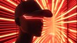 © yuan - Mannequin head wearing cap, illuminated by red neon lights.