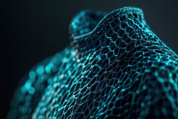 Poster - Textile design featuring intricate mesh pattern illuminated with blue light