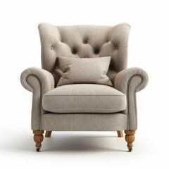 Poster - Classic comfortable armchair with wings and a pillow, isolated on a white background, perfect for interior design projects