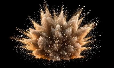 Realistic Brown Earth, Sand, Dust and Smoke Explosion isolated on Black Background, chroma key overlay transparent alpha VFX