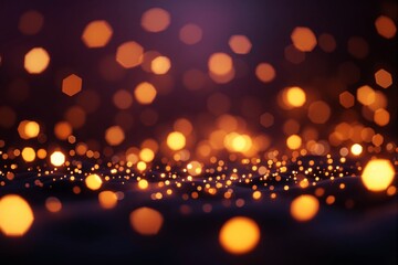 Poster - Abstract glowing orange and yellow bokeh lights on a dark purple background.