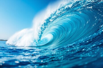 Poster - Dynamic ocean wave captured with vibrant blue tones and creative details.