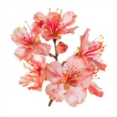 Wall Mural - Pink bauhinia blakeana flowers blooming on a branch against a white background, capturing the beauty of nature