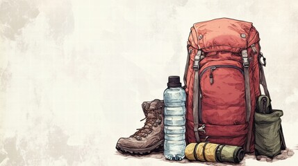 Poster - Essential gear for backpacking adventures with empty space for personal notes. Generative AI