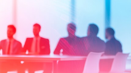 Poster - Business Strategy Meeting Silhouettes in Contemporary Office with Abstract Diagrams