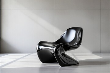 Aufkleber - Modern black sculptural chair in a minimalist interior with natural light on a neutral background.