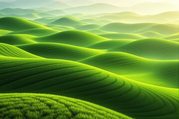Aufkleber - Abstract green hills with soft light in the background.