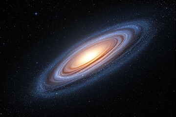 Poster - Bright galaxy illustration with glowing core and spiral arms in deep space.