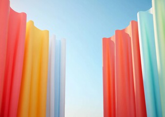 Poster - Colorful Fabric Waves Against Clear Blue Sky