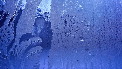 Aufkleber - Macro View of Frost Patterns on Glass with Feathery Crystals and Dew Drops, Capturing Nature’s Frozen Abstract Art for Winter Themes