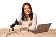 © Asier - Filipino woman podcasting with mic and laptop