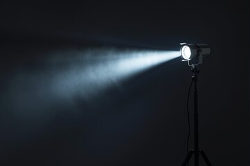 Poster - Spotlight emitting focused light beam in a dark background, creating a dramatic atmosphere.