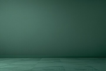 Poster - Minimalistic dark green interior wall with matching tiled floor, clean and empty space.