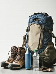 Aufkleber - Essential backpacking gear with hiking backpack, water bottle, and sturdy boots ready for adventure. Generative AI