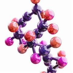 Poster - Complex molecular structure connecting purple and reddish spheres representing chemical bonds on a white background