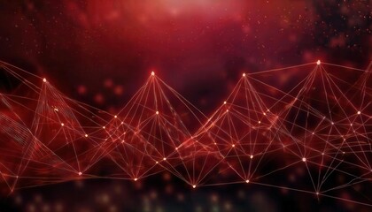 Poster - Dynamic Red Network of Illuminated Interconnected Nodes and Lines in Abstract Digital Web Structure for Tech, AI, and Data Concepts
