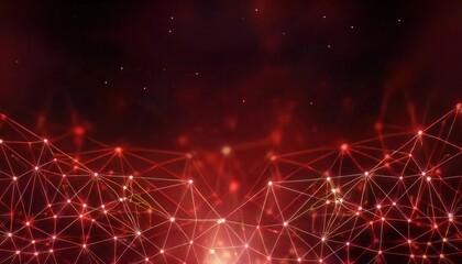 Poster - Dynamic Red Network of Illuminated Interconnected Nodes and Lines in Abstract Digital Web Structure for Tech, AI, and Data Concepts