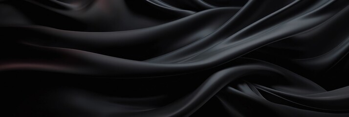 Poster - Smooth Black Silk Fabric Texture with Elegant Drapery and Subtle Shimmering Effect for High-Quality Backgrounds and Designs