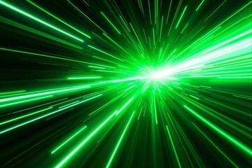 Poster - green light streaks radiating from a central bright point on a dark background.