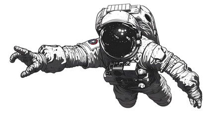 hand drawn halftone astronaut. space vector design element. isolated on a transparent background