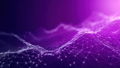 Poster - Abstract Purple Digital Wave with Glowing Network Mesh and Nodes Depicting Data Flow, Connectivity, and Futuristic Technology Applications