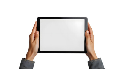Poster - Hands Touching an iPad with Blank Screen isolated on a transparent background