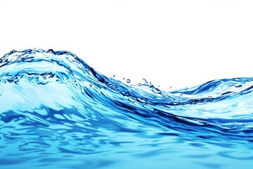 Poster - Close-up of clear blue water waves with bubbles on a pure white background.