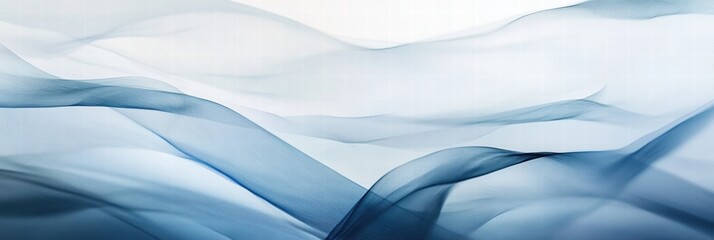Fototapete - Flowing abstract wind lines create a sense of movement and serenity in soft blue tones against a light background. Generative AI